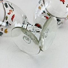 Set of Two Libbey Crissa Wine Water Glasses Goblets Fall Leaves Acorns Striped