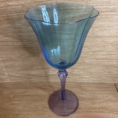 Blue With Purple Stem Tulip Flower wine glass goblet 9 1/4″ tall Jubilee Stemmed