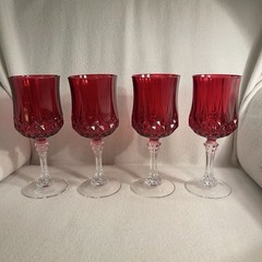 Vtg Cristal D’Arques Durand Longchamp Ruby Red Water Goblets W/ Clear Stem Set 4