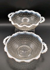 1942 Anchor Hocking Hobnail Moonstone Opalescent Handled Serving Bowl Set of 2🤍