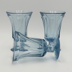 Fostoria Jamestown Blue Swirl Iced Tea Glasses Goblets Footed 6 1/8″ Set of 3