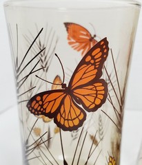 Set Of 4 Vtg Libby Drinking Juice Glass Monarch Butterfly Wheat Orange MCM EUC