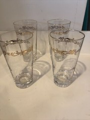 4 Vintage Gold Floral Scroll Heavy Bottom Cocktail Glasses