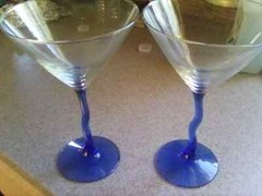 🔥4🔥 Blue squiggle stem Abstract Martini Glasses VTG 80’s 90’s Y2K Bar barware