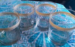 Set Of 4 MCM Low Ball Heavy Bottom Drinking/Rocks Glasses Tan Stripes