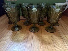 Vintage Noritake Perspective Avocado Green Glass Goblet Lot Of 7