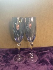 BOHEMIA CZECHOSLOVAKIA COLONY BLUE & GEEN CHAMPAGNE FLUTE