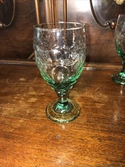 Two Vintage Libbey “Orchard” Green And Clear Goblet Glasses