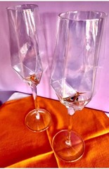 2 GODINGER XL ( 12”!) Faceted, Optic Crystal “Isla” Wine GLASSES EUC