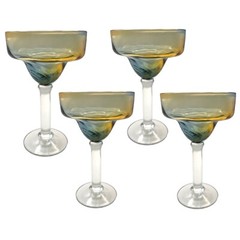PIER 1 mouth-blown glass swirl margarita glasses 7 3/4” (set of 4)