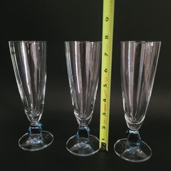 3 Schott Zwiesel Conte Blue Sapphire Crystal Fluted Champagne Glasses 7.5″