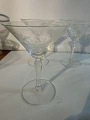 Vintage Martini Glasses Set Of 6 Cheat With Etched Pattern