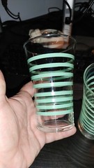 Vintage Mid Century Sea Foam Green Banded Flared 5.5″ Cocktail Glass Pair
