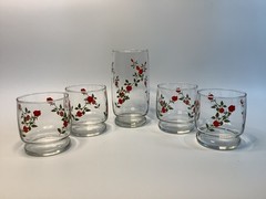 Anchor Hocking Climbing Red Roses Glasses Tumbler Set of 4 Rocks, 1 Iced Tea Vtg