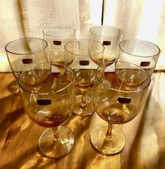 Wine Glass MCM Amber Set Of 7 Japan Made Elegant Shabby Chic Farmhouse Country