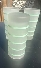 MCM frosted tumblers glasses green banded highball Tom Collins glasses