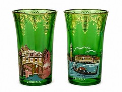 Vintage Murano Venetian Emerald Green Gold Shot Glasses Venice Italy Set of 5