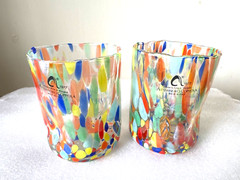 2 Murano Arte Di Alessandro multicolor Confetti drinking Glasses 4″ tall New