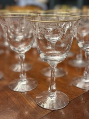 Golden Lace by Fostoria Water Wine Glasses Set of 10 Vintage Goblet w/Gold 6.6”