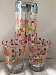 Set 6 Vintage French 1950s Cordial Glasses stylised Pattern Original Mid-Century
