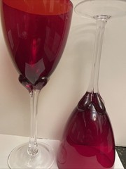 MURANO Tulip Based Wine Glasses Red Clear Ribbed Stem Goblets 9.5″ Set of 2