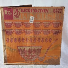 HAZELWARE Vintage 7 QT Prismcut Crystal Punchbowl Set w/ 12 Cups LEXINGTON 6427