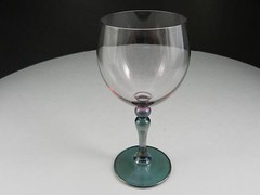 Contemporary Wine Stem Knob Stem Pink Blush Bowl Green Iridized Foot 6 1/2″ T