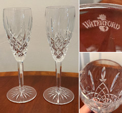 Vintage Set of 2 WATERFORD CRYSTAL Araglin Champagne Flutes Wine Glasses IRELAND