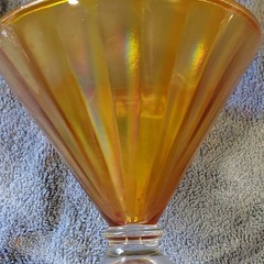 Unmarked Amber Iridescent Carnival Glass Goblet, Glossy Glass Stemware