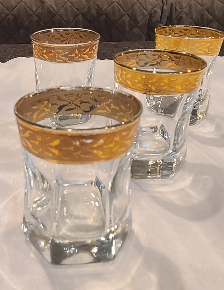 Set 6 Cristalleria Fratelli Fumo Crystal 24k Gold Rim Shot Glasses – Good Condtn