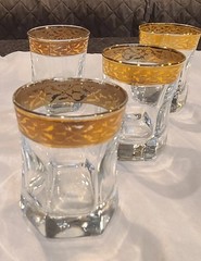 Set 6 Cristalleria Fratelli Fumo Crystal 24k Gold Rim Shot Glasses – Good Condtn