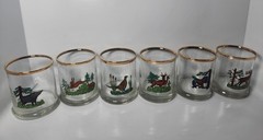 Vintage Wildlife Hunting Scene Lowball Glasses Gold Rim Set of 6 Boar Deer…