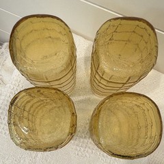 Anchor Hocking Amber Waffle/Grid Pattern Square Tumbler Glasses Set of 4