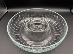STUNNING 10.75»W BLOCK Cut Glass Chip And Dip Bowl, Pristine Condition