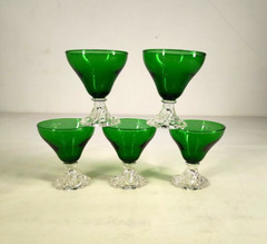 5 Anchor Hocking Burple Forest Green Liquor Cocktail Pedestal Drinking Glasses