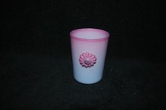 GREAT PEACHBLOW ART GLASS TUMBLER WITH APPLIED FLOWER 1950’S