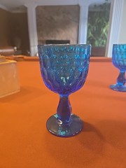 5)Fenton Colonial Thumbprint Blue Goblet Water Glass 12 Ounces 6.5″.