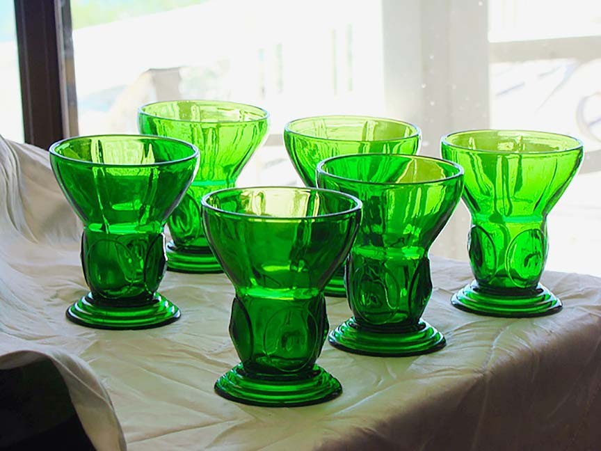 MOONDROPS New Martinsville EVERGREEN SIX 5oz Matching JUICE TUMBLER SET