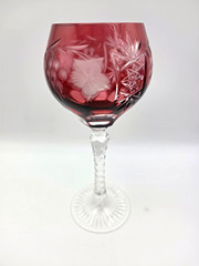 Bohemian Cut to Clear Crystal Wine Goblets Ajka Marsala Grape Blue Red Purple!