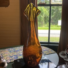 Vintage Retro 17″ Amber Glass Pitcher Mid Century Modern Art Glass