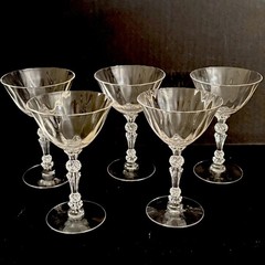 5 Vintage Fostoria Screpter Clear Optic Crystal Sherry Wine Glasses 5-1/8″Tall