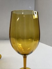 Vintage Italian Empoli Glass Goblets SET OF 3 Water Optic Ribbed Amber 14 Oz.