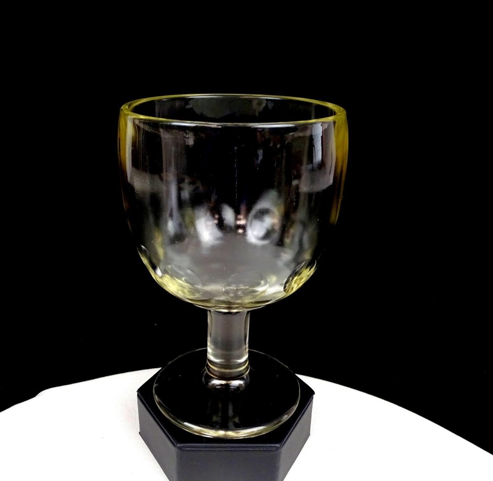 Bartlett Collins Glass Thumbprint Clear Mold Blown Antique 6 1/8″ Goblet 1915-80