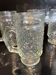 Vtg 6 Anchor Hocking Root Beer/Beer Mugs Quilted Diamond Point Pattern 12 oz