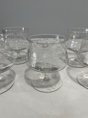 Vintage etched clear seafood cocktail serving snifter glasses set of 5