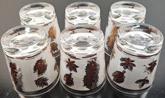 (6) Libbey Golden Foliage 6 Oz Old Fashioned Set Vintage Leaves Frosted MCM Lot