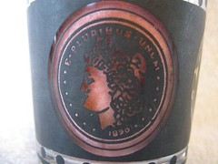 1944 Australia Penny Republica Ligure Annoa Glass 4″ tall Clear Glass Black Trim
