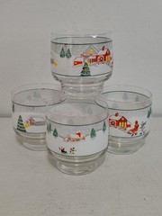 Vintage 4 Sango Silent Night Beverage/Juice Glass Barware Christmas Winter 8 oz