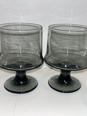 2 Vintage Libbey Impromptu Smoke Gray Goblet Stemware Bar Rocks Flared MCM 4.5