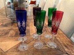 6 Ajka Multicolor Crystal Champagne glasses